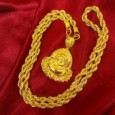 Sacred Radiance: 24K Gold Plated Buddha Amulet with Hemp Rope Chain
