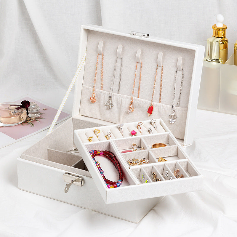 Multifunctional Wooden Leather Jewelry Storage Box