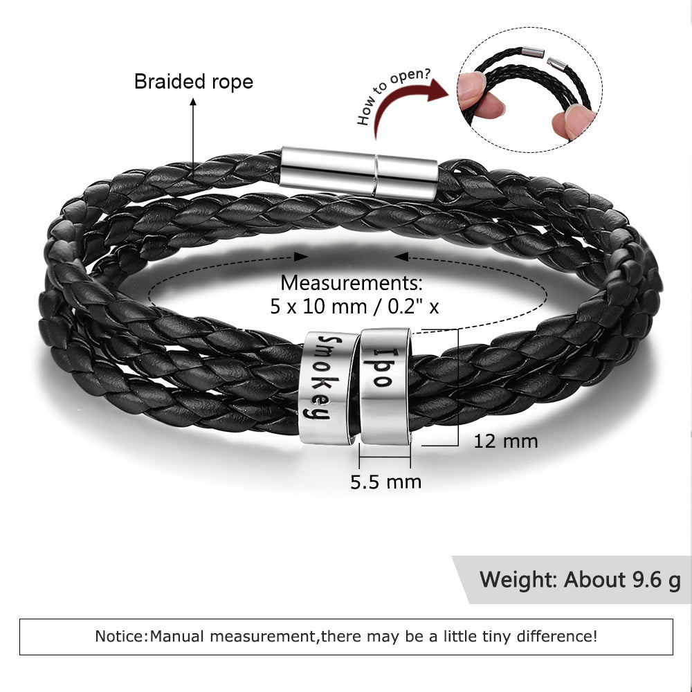 Personalized Braided Leather Name Bracelet for Men