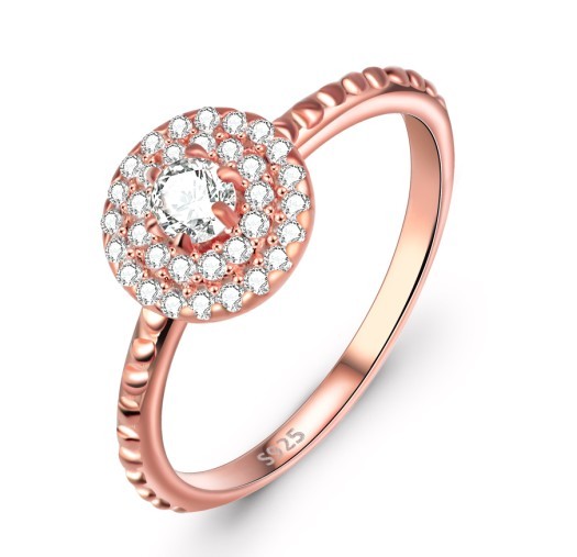 Gold-Plated 925 Sterling Silver Diamante Ring with Zircon Accents