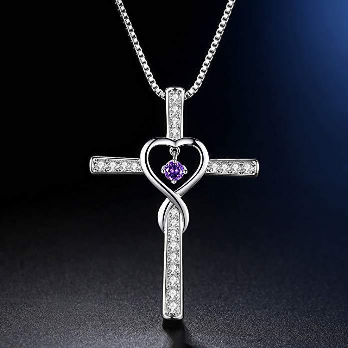 Infinity Love Christian Cross Birthstone Pendant Necklace