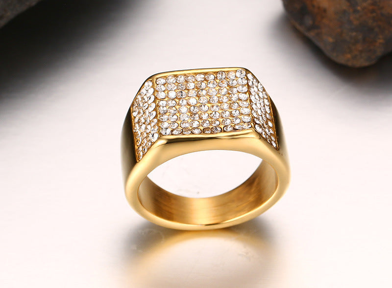 Men's Gold Stainless Steel Crystal Ring