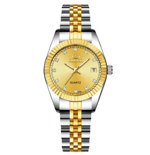 Elegant Golden Stainless Steel Couple Watch