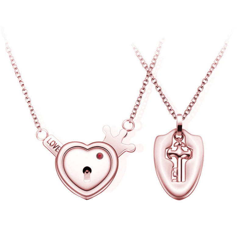 Fashionable Titanium Steel Couple Love Lock Jewelry Set