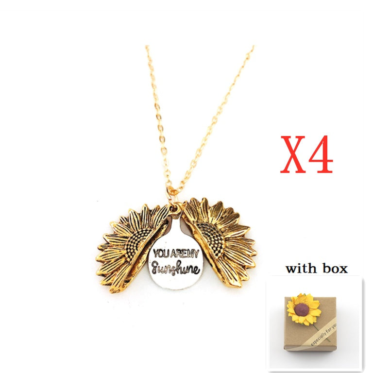 Sunflower Pendant Necklace with Engraved Message