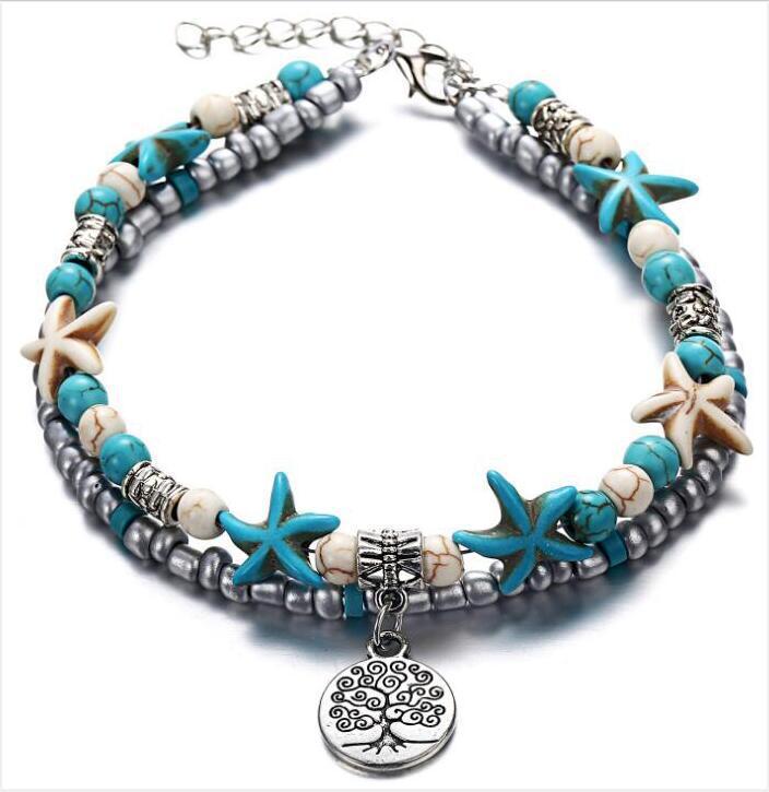 Simplicity Green Blue Color Starfish Anklet