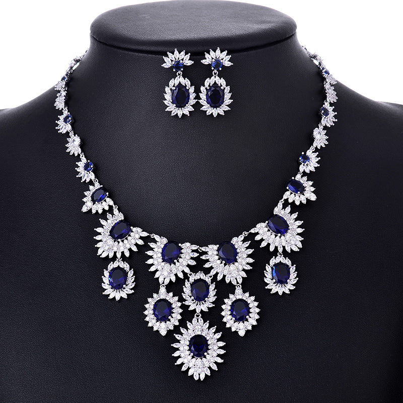 Colorful Zircon & Floral Bridal Wedding Jewelry Set