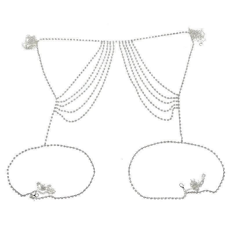 Dazzling Diamond Chest Chain - Rhinestone Bra & Panties Bikini Set