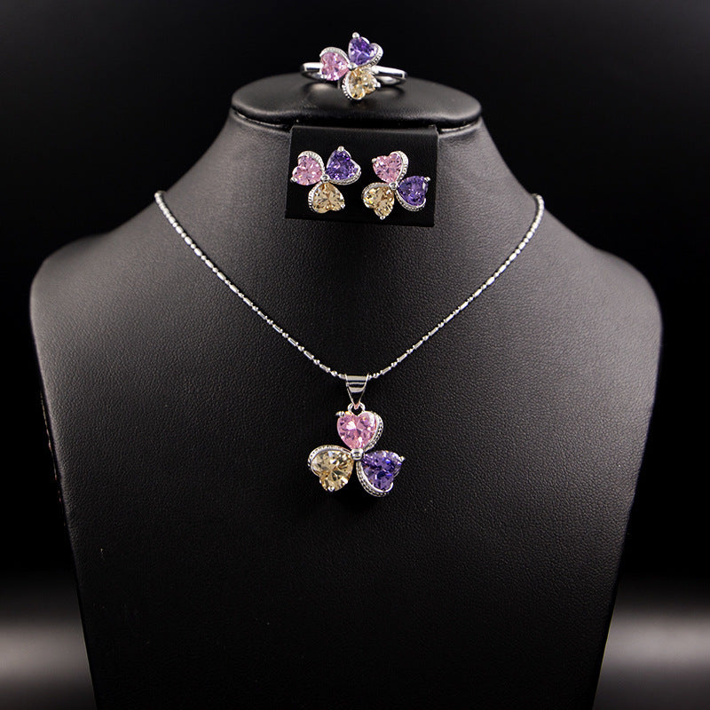 Dazzling Clover Zircon Diamond Jewelry Set for Women
