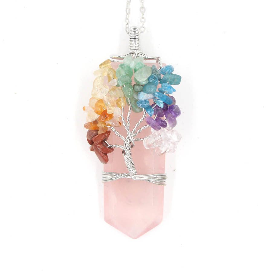 Crystal Column Tree of Life Winding Pendant Necklace - Unisex Healing Jewelry
