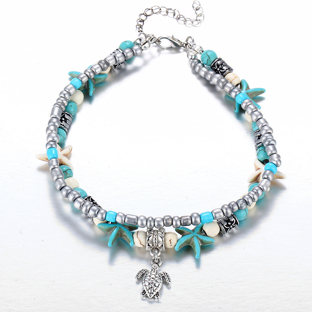 Simplicity Green Blue Color Starfish Anklet