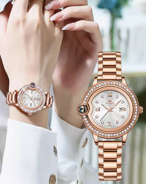 Elegant Rose Gold & Steel Ladies' Waterproof Watch