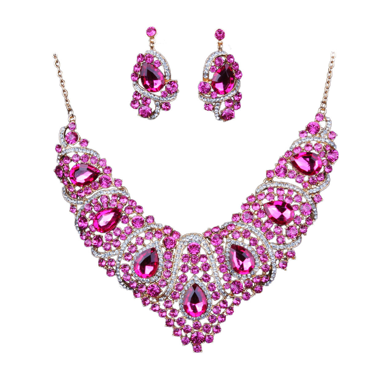 Vibrant Geometric Bridal Necklace and Earrings Set