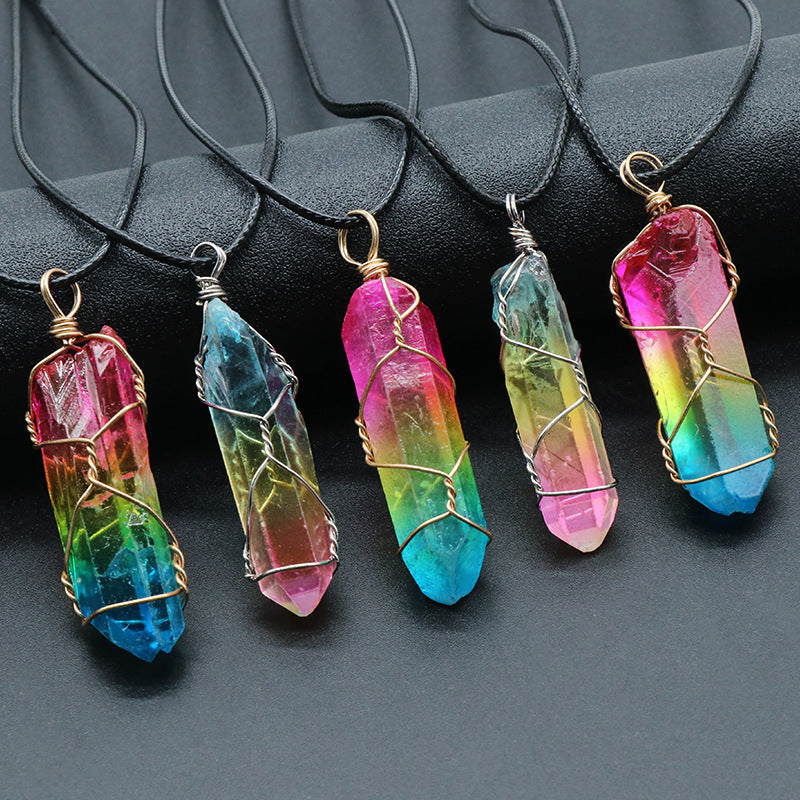 Stone Crystal Pillar Tree of Life Necklace