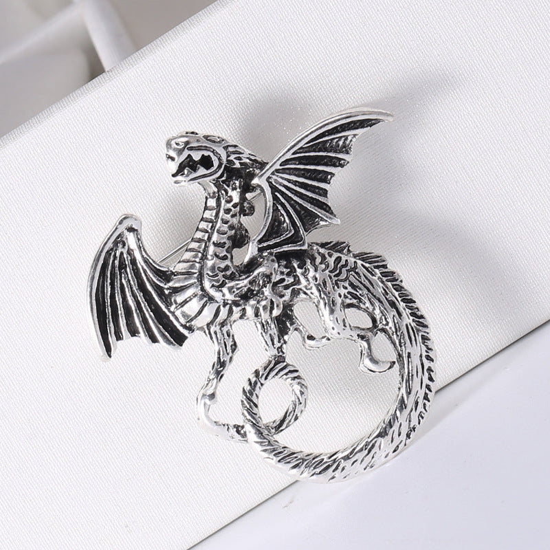 Vintage Demon Flying Dragon Brooch Pin