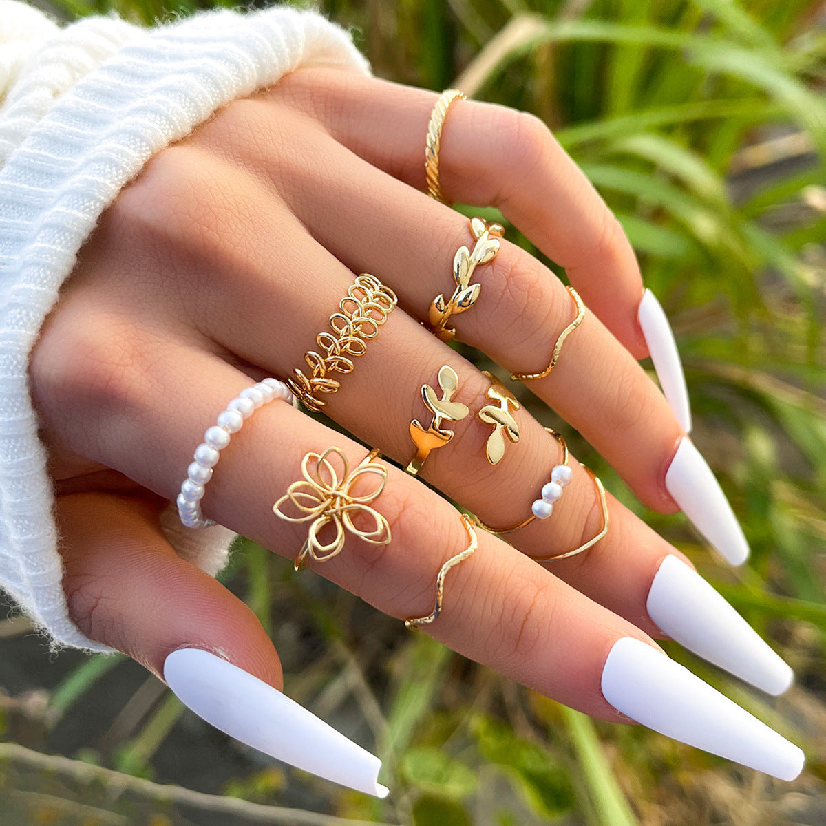 Simple Glossy Openwork Ring Set