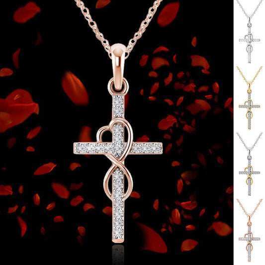 14K Gold Plated Cubic Zirconia Cross Necklace