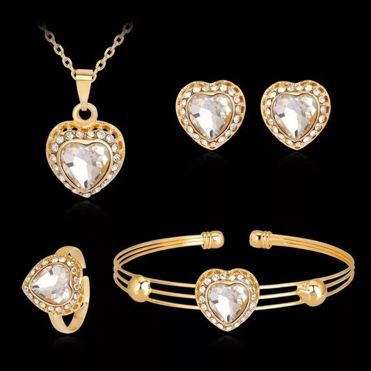 Peach Heart Rhinestone Bridal Jewelry Set