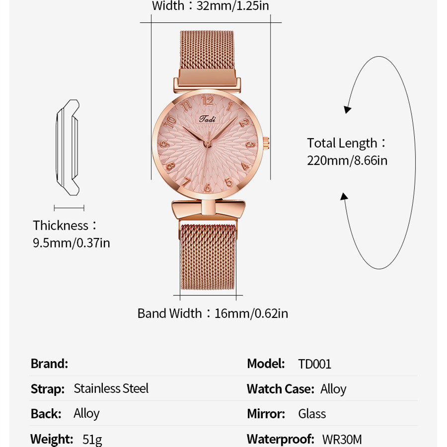Stylish Rose Gold Quartz Watch & Bracelet Set