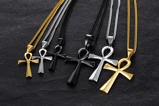 Men's Titanium Steel Ankh Cross Pendant Necklace