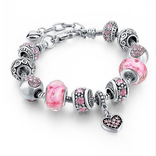 Crystal Beaded Snake Chain Charm Bracelet