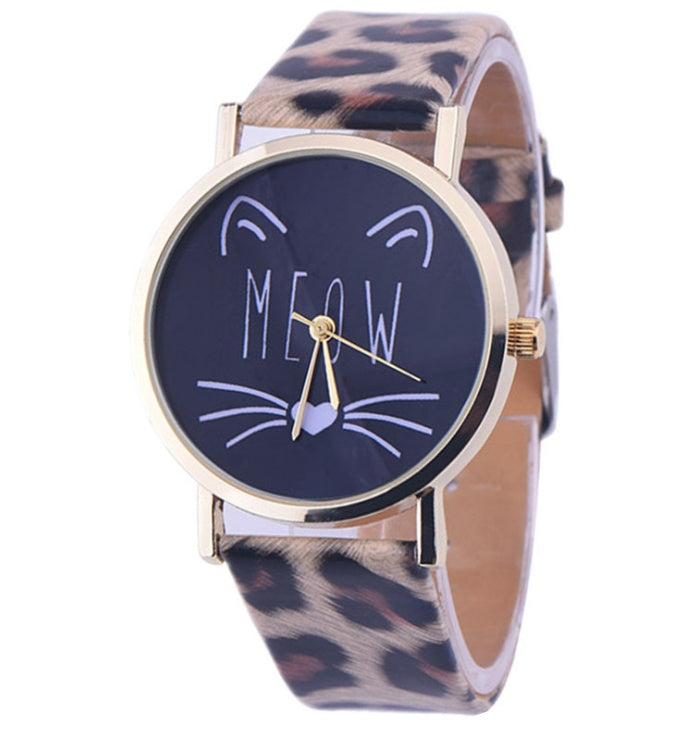 Charming Cat Pattern PU Leather Quartz Watch