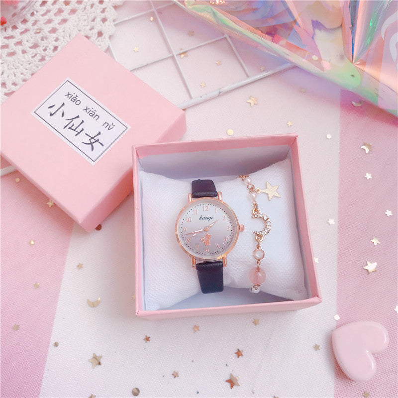 Minimalist Cat Design Analog Wristwatch Set