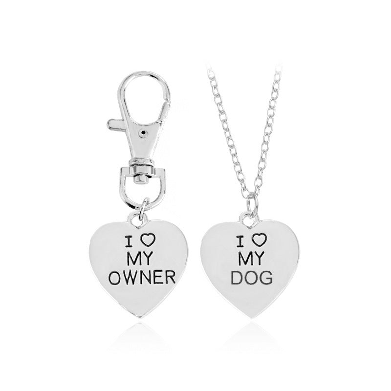 "I Love My Dog" Bone & Heart Necklace Set