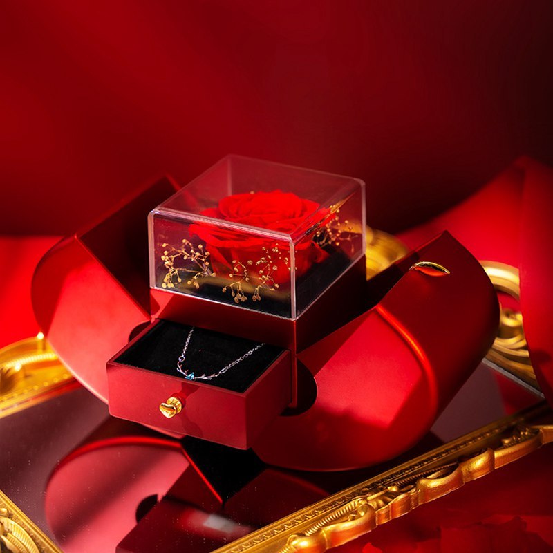Red Apple Jewelry Box Set - Eternal Rose & Necklace Christmas Gift