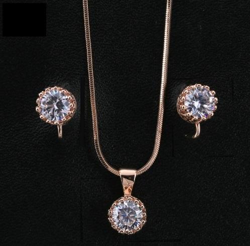 Rose Gold Plated CZ Flower Designer Pendant Set with White Stones