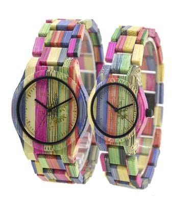 Colorful Bamboo Wood Carving Couple Watch