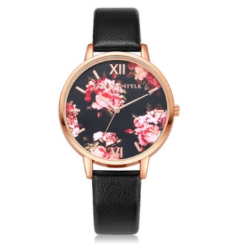 Charming Flower Dial Leather Strap Quartz Watch