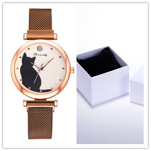 Women's 5-Piece Rose Gold Mesh Watch and Bracelet Set
