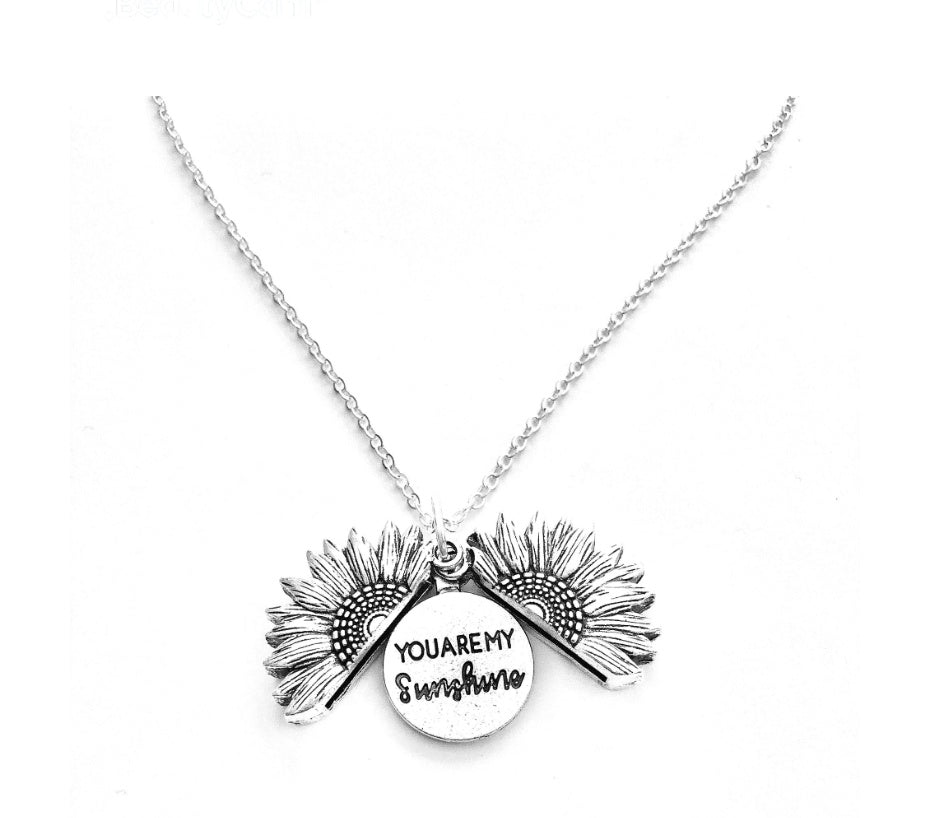 Sunflower Pendant Necklace with Engraved Message