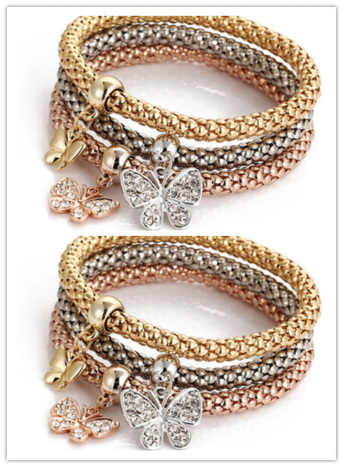 Tricolor Stretch Popcorn Chain Bracelet Set