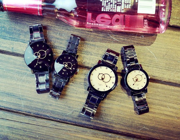 Classic Black Quartz Couple Watch