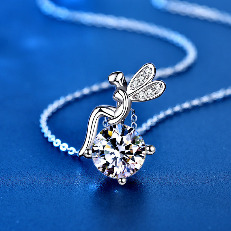 Sparkling Moissanite Flower Fairy Pendant Necklace 925 Sterling Silver