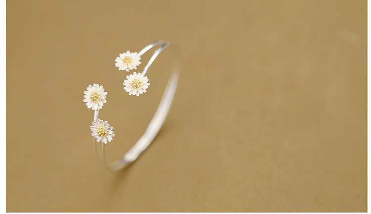 Double Daisy Open Bangle S925 Sterling Silver