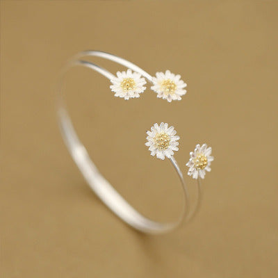 Double Daisy Open Bangle S925 Sterling Silver