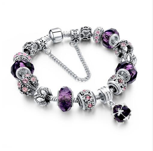 Crystal Beaded Snake Chain Charm Bracelet