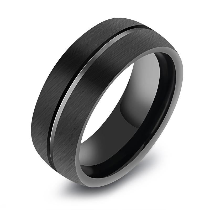Men's Vintage Black Titanium Steel Groove Ring