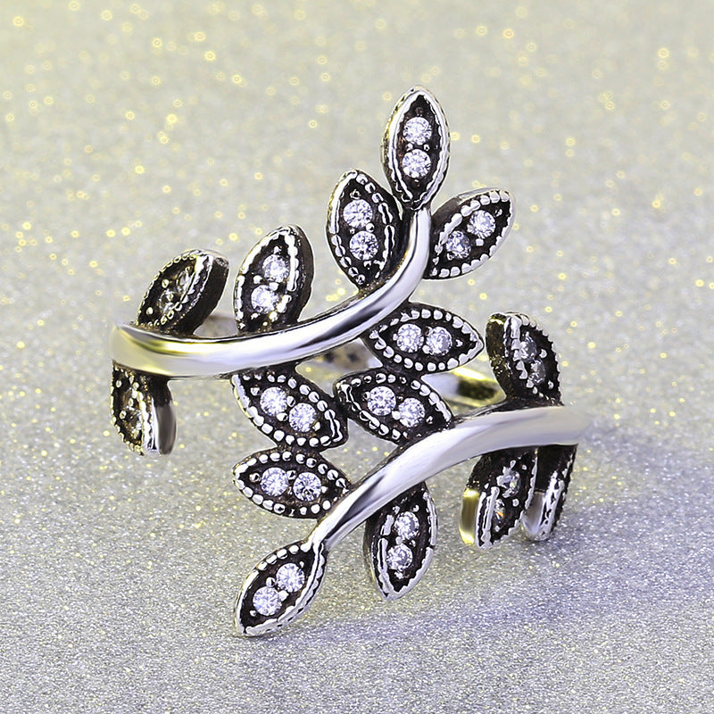 Vintage Tree Leaf CZ Diamond Ring