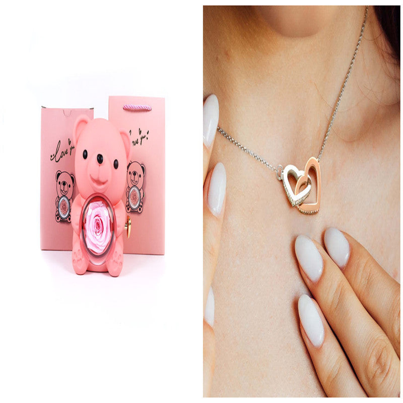 Eternal Rose Teddy Bear Gift Box with Rotating Jewelry Drawer