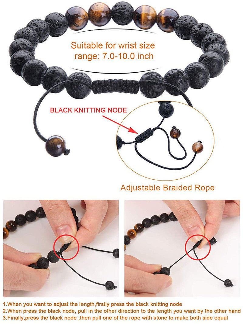 Striking Tiger Eye & Matte Black Agate Couple Bracelets