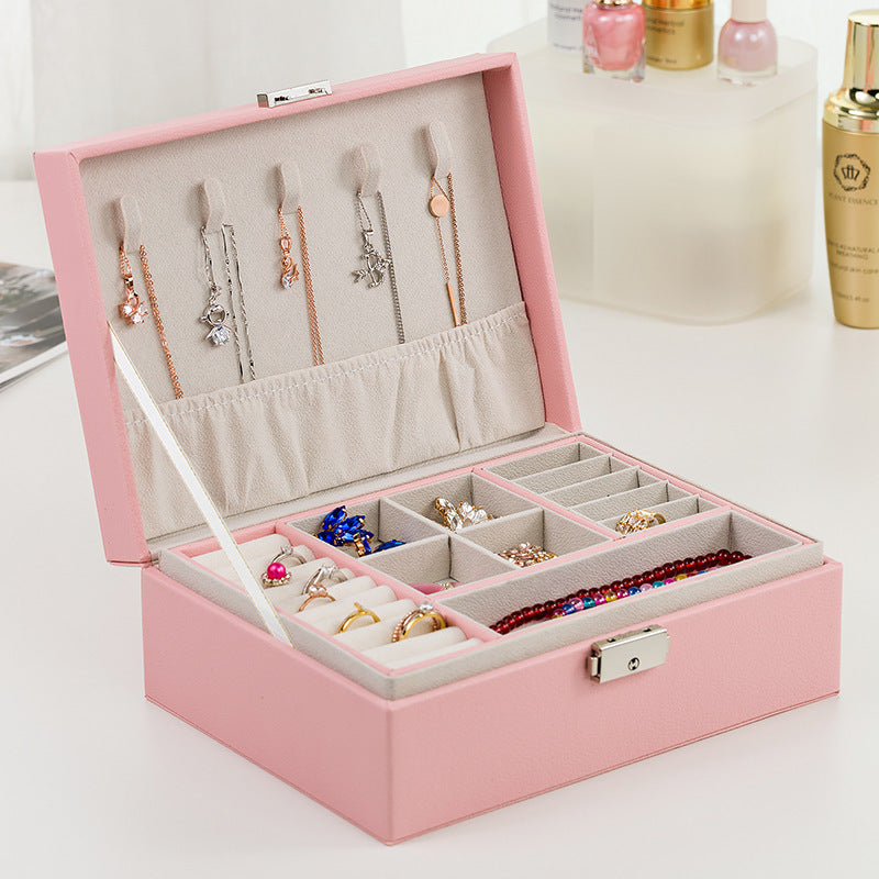 Multifunctional Wooden Leather Jewelry Storage Box