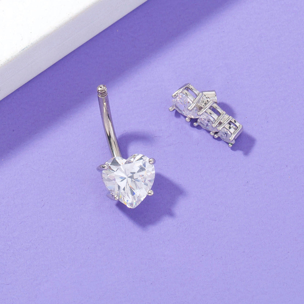 Stainless Steel Heart-to-Heart Navel Pin