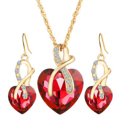 Sparkling Heart Zircon & Crystal Necklace and Earrings Set