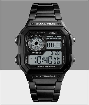 Business Steel Belt Electronic Double Display Multi-function Sports Watch