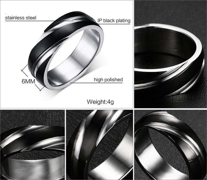 Men's Bicolor Titanium Steel Twill Ring