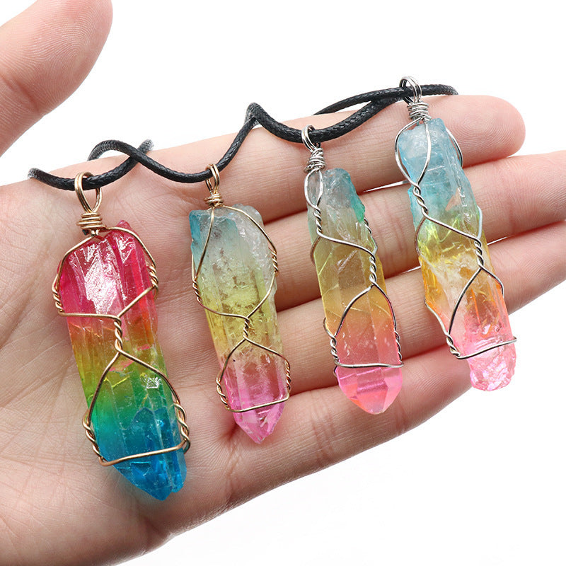 Stone Crystal Pillar Tree of Life Necklace